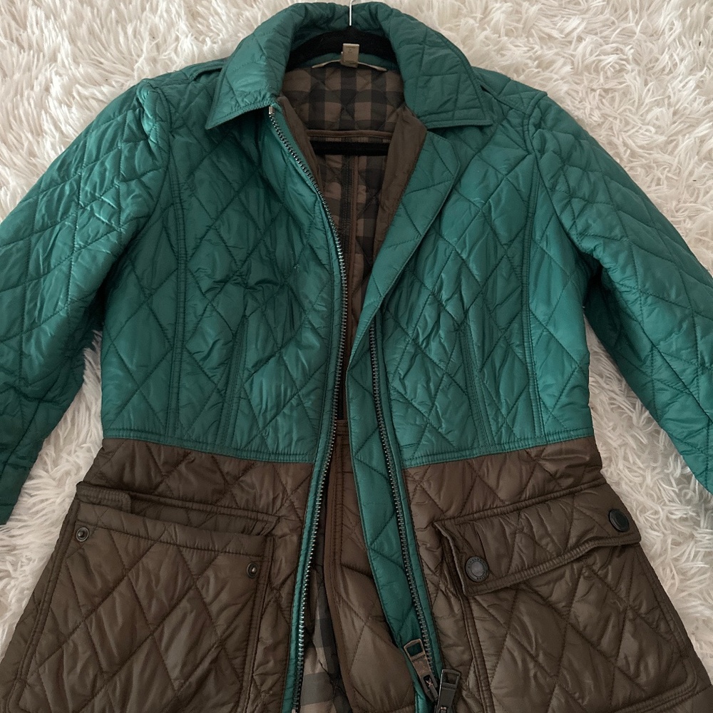 Burberry Green and Brown Quilted Utility Jacket